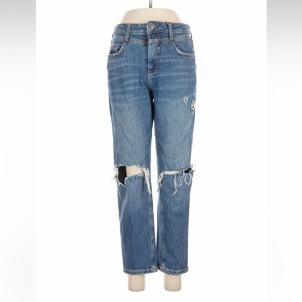Pilcro Blue Distressed Straight-Leg Jeans